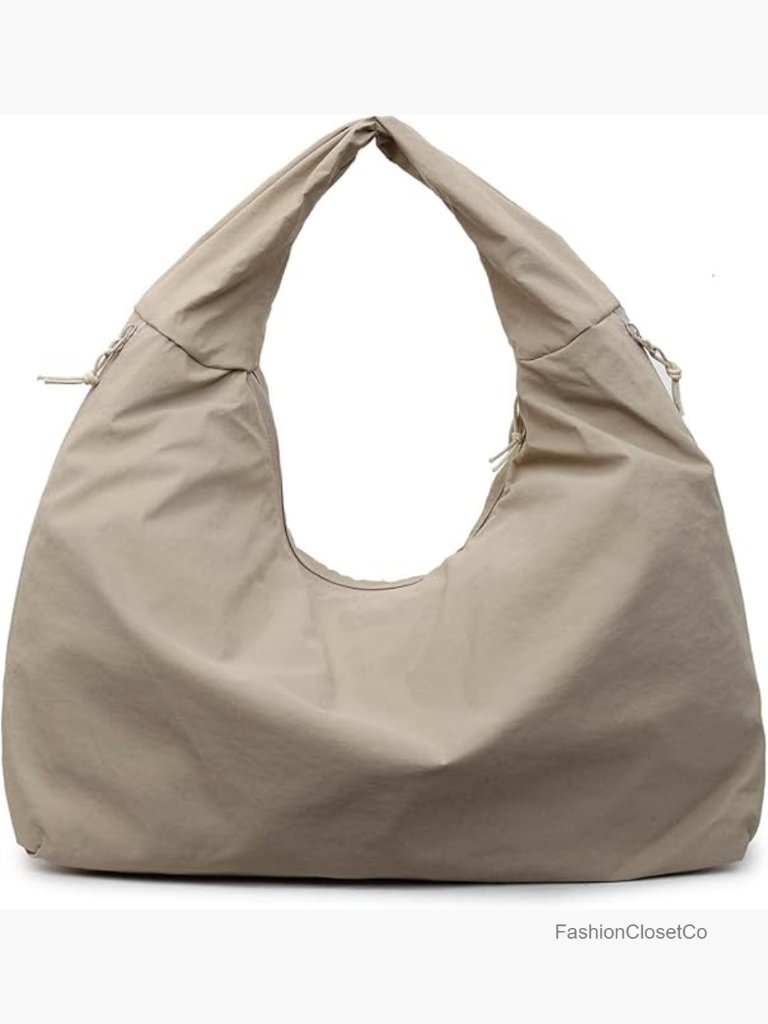 Nylon Slouchy Tote Bag, Crescent Shoulder Bag With Multiple Pockets, Casual